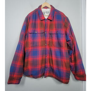 Marmot Mountain Works Mens XXL Sherpa Lined Plaid Flannel Shirt Jacket Red Blue